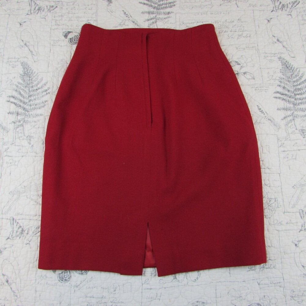 Vtg Christian Dior Women's Red Skirt Suit Skirt and Collarless Blazer Suit Sz 4 - Picture 3 of 10